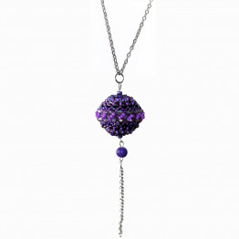A ball pendant in shades of purple and a long silver chain, one and only one of a kind