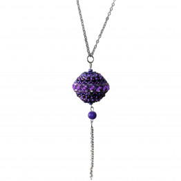 Handmade colorful ball pendant in shades of purple and silver chain necklace