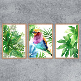 Tropical leaves and bird painting, Printable Wall Art, Instant download