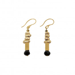 Matte gold asymmetrical beads, black crystal & gold tube beads earrings