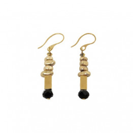Matte gold asymmetrical beads, black crystal & gold tube beads earrings