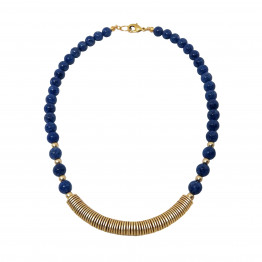 Blue Sudlite Gemstone and 14K Matte Gold Plated Rings Necklace