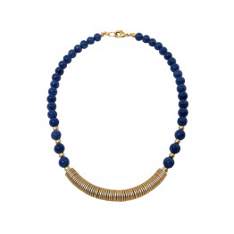 Blue Sudlite Gemstone and 14K Matte Gold Plated Rings Necklace