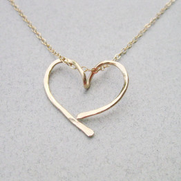 Gold open heart necklace, Gold filled hammered open heart, Infinity necklace, Eternity heart,