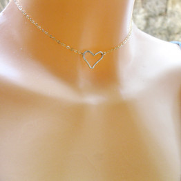 Heart Choker Necklace, Valentine's Day, Gold Filled Choker, Open Heart Necklace, Heart Necklace, Open Heart Pendant, Heart Choker, 
