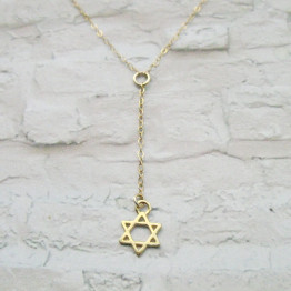 Perfect gift for women Star of David lariat necklace, Bat mitzvah gift, Gold Magen David lariat necklace, by Sara Gal.
