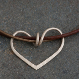 Silver LOVE heart leather necklace , Heart pendant - Hanging on a Love string. Big heart pendant. Valentine's day gift