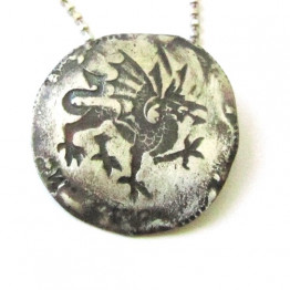  Silver coin necklace - The dragon coin vintage style. Unisex. Holiday gift idea
