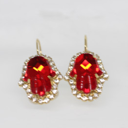 Evil Eye Earrings, Red Coral Earrings, Hamsa Earrings, Ruby Swarovski Jewelry Set, Blood Red Earrings, Islamic Earrings, Hamsa Hand Charms