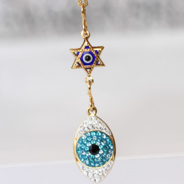 Evil Eye Necklace, Jewish Jewelry, Swarovski Pendant, Israeli Designer,Star Of David Charms,Gold Magen David For Women Jewelry,New Year Gift