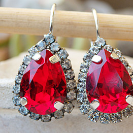 July birthstone Ruby Crystal Earring, Deep Red Crystal Earrings, Silver Red Earrings, Bridal Red Earrings, Real Swarovski Jewelry, Pregnancy Gift, Wife, Mom