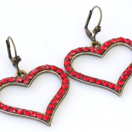 RED RUBY Heart Shaped Earrings, Heart-shaped Earrings, Brass Earrings, Vintage Style Jewelry, Valentines Day Idea Gift For Wife