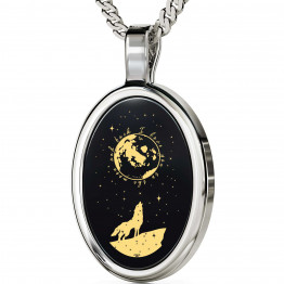 "I Love You To The Moon And Back" 14k White Gold Necklace Onyx145